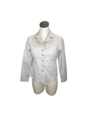 Relativity Womens Jacket Small Petite White Denim Button Up Pockets